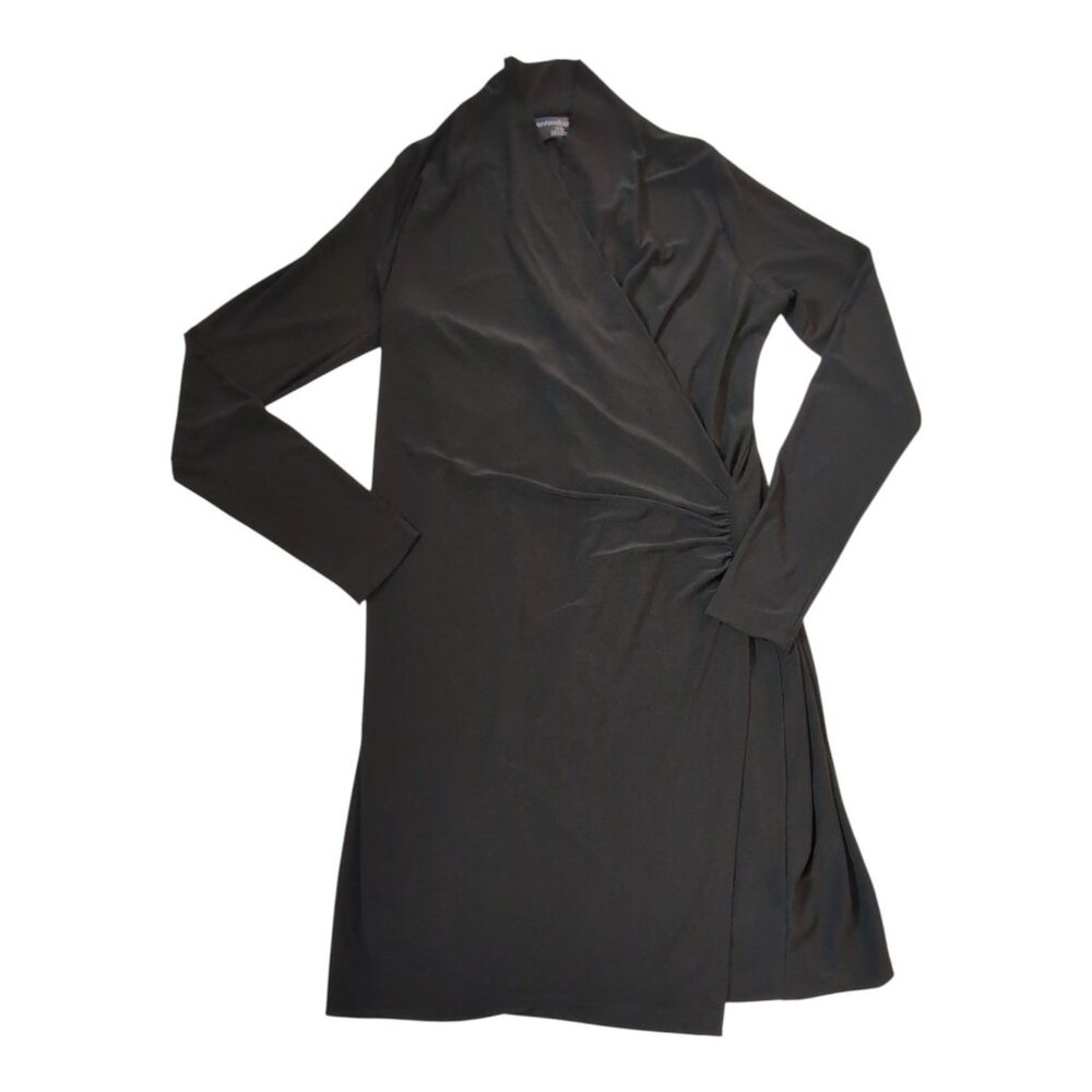 Norma Kamali Long Sleeve Side Drape Dress XL  Faux Wrap LBD Date Night Going Out